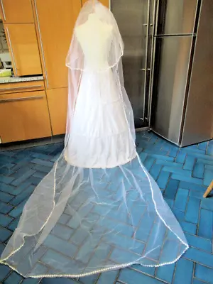£16 • Buy Wedding  Veil Daisy Edge White Tulle Comb Fastening Silk Design Catheral Length