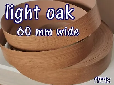 60 Mm Wide  Melamine Pre Glued Iron On Edging Tape/Edge Banding Light  Oak • £1.20