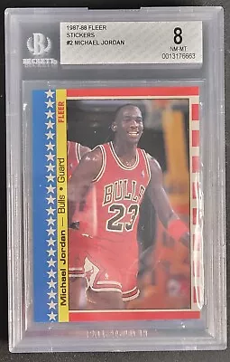 1987-88 Fleer Stickers #2 Michael Jordan - BGS NM-MT 8 - GREAT CENTERING!!!! • $33