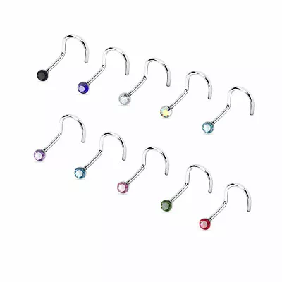 2 Stud Nose Stud Ring Screw Rings Piercing Crystal CZ 18G 18 Gauge Sexy Nostril • $4