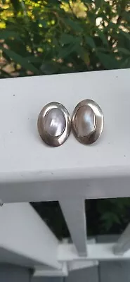 Exquisite Large Natural Mabe Pearls Bezel Sterling Oval Earrings  • $35