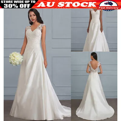 Ladies V Neck Backless Bridal Dress Lace Mermaid Wedding Ball Gown Dresses New • $36.99