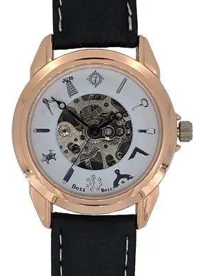 Rose Gold Tone Mechanical Freemason Masonic Leather Wrist Watch By WESTIME • £29.95