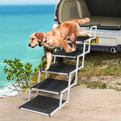 Pawz 6 Steps Dog Ramp Adjustable Height Stair Car Dog Folding Portable Aluminium • $129.99