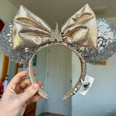 Sequins Minnie Ears Disney Parks Castle Jewel Silver Mickey Mouse Bow Headband • $16.95