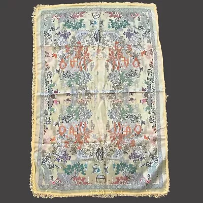 Vintage Brocaded Flowers Chinese 55” X 36” Dujinsheng Silk Weaving Silk Tapestry • $51