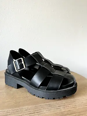 $59.99 • Buy Zara Trafaluc Women's Black Leather Fisherman Platform Sandal, 7.5M