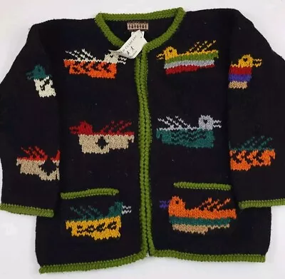 Vintage World Class Equador Hand Knit Duck Pattern Heavy Wool Zip Sweater NWT  • $129.99