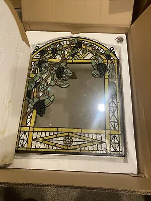 Stained Glass Mirror - 19” X  25” - New In Box - Grape Vine Design - 2005 • $69.99