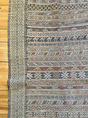 Vintage Moroccan Flat Weave Rug Hand-loomed With Unique Camel And Fish Motif • $90