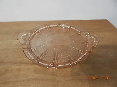 Vintage Cherry Blossom Pink Depression Glass Handled Serving Plate • $7.99