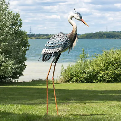 Large 118cm Tall Heron Metal Garden Ornament Decorative Bird Lawn Statue Art • £67