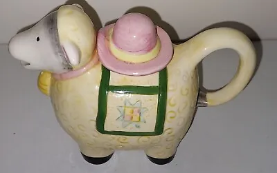 Farmhouse Sheep Teapot Quilt With Lid Lamb Pink Hat Bell Yellow Green Pink Decor • $19.50