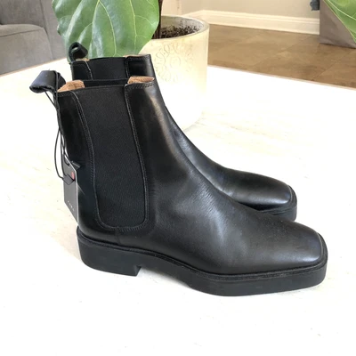$120 • Buy NEW Zara Leather Ankle Square Toe Chelsea Boots Size 39/8 Black Women's