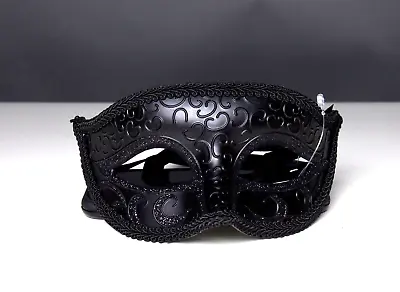 STUNNING - Black Venetian Masquerade Ball Face Mask On A HAND HELD STICK MASK • £9