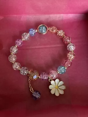 Lovely Daisy Multi Bead Charm Bracelet Girls Womens Her Childrens Jewellery Gift • £3