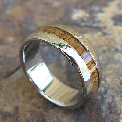 Genuine Hawaiian Koa Wood Inlay Titanium Jewelry Wedding Ring Band 8mm TWR1014 • $54.88