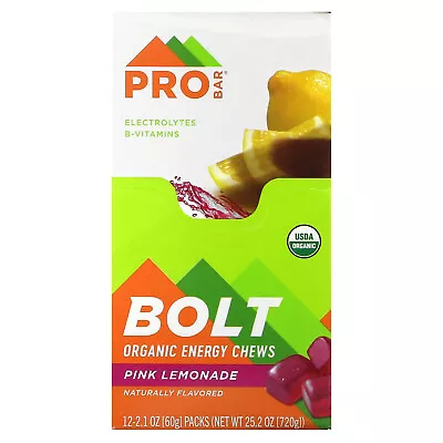 Bolt Organic Energy Chews Pink Lemonade 12 Packs 2.1 Oz (60 G) Each • $30.44