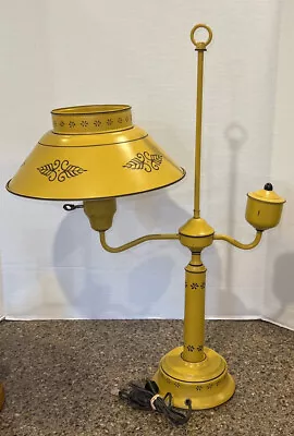 MCM Mid Century Americana Mustard Yellow Tole Table Desk Lamp W/Milk Glass VTG • $79