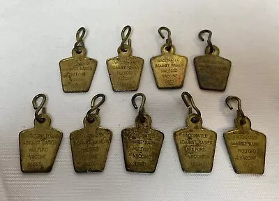 Vintage Vaccinated Against Rabies Mulford Used Brass Tags Lot Of 9 • $38.95