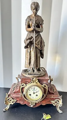Vintage Large Marble And Bronze Mantle Clock Working Condition • $650