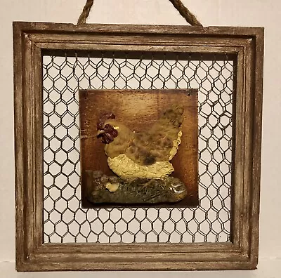 CHICKEN WOOD AND WIRE Wall Hanging Resin Chicken With 3D Effect Twine Hanger Vtg • $22.99