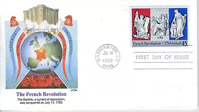 FDC 1989 US The French Revolution Airmail #C120 45¢ Fleetwood Diamond Cachet • $7.70