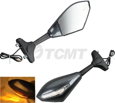 Carbon Fiber Mirrors W/ LED Turn Signal Lens For Kawasaki Ninja ZX6R ZX10R 04-11 • $25.99