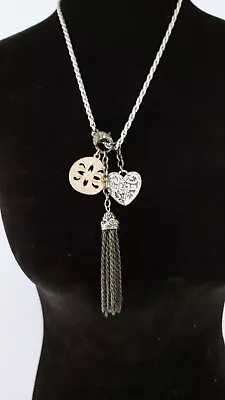 Chicos Long Tassel Heart Medallion Charm Necklace Silver Gold  • $19.99