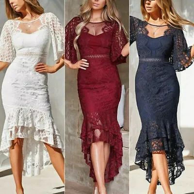 $39.39 • Buy Women's Lace Bodycon Fishtail Midi Dress Cocktail Party Formal Ball Gown Dresses