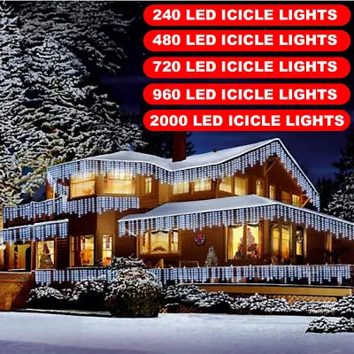 Christmas Xmas Bright LED Snowing Icicle Lights Indoor Outdoor House Tree White • £19.99