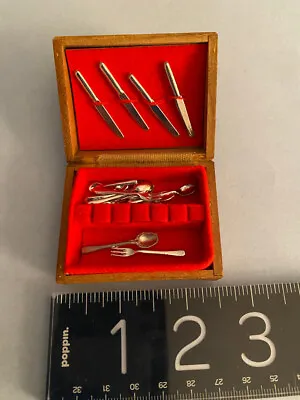 SHACKMAN Vintage Dollhouse Miniature Silverware BOX W/miniature Forks Knies Etc • $46