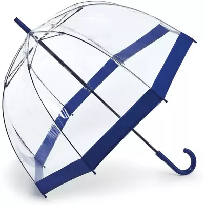 Fulton Umbrella Womens Birdcage Clear Dome Design Navy Blue Walking Stick Handle • £19.99