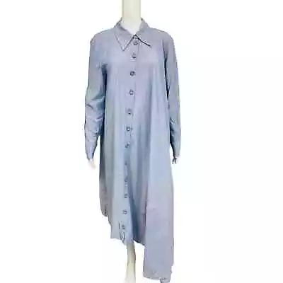 TIBI Light Blue Collared Shirt Long Sleeve A-Line Midi Asymmetrical Dress Size M • $88