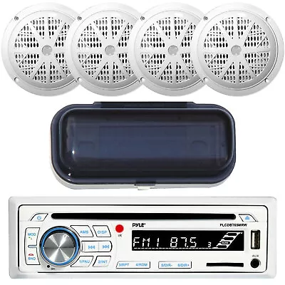 Pyle CD Player Bluetooth Marine Stereo Radio Receiver 4x Pyle Speakers Cover • $117.99