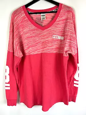 Victoria's Secret Pink Heather White Big Logo Graphic L/S V-Neck Pullover Medium • $8.40