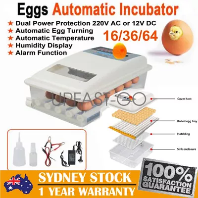 16/36/64 Egg Incubator Fully Automatic Egg Turning Hatcher Quail Chicken Duck • $47