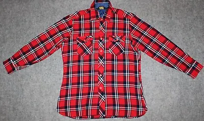 Vintage SPORTSMAN By KMART 70s FLANNEL L/S Lumberjack Red Blue Plaid Sz L Shirt • $29.21