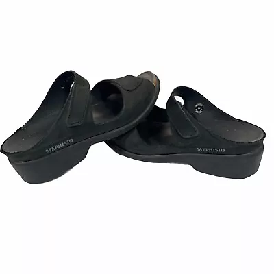 Mephisto Black Double Strap Wedge Slide Sandals Size EU 41 • $20.99