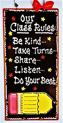 TEACHER Our Class Rules SIGN Classroom Wall Door Hanger Plaque Aide School Decor • $13