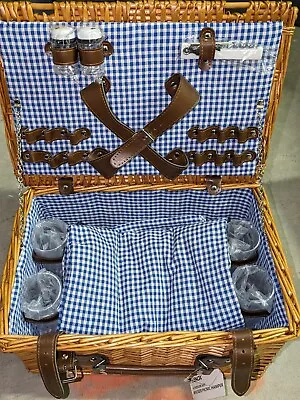 Wicker Picnic Basket Set For 4 Persons Large Willow Hamper • $0.99