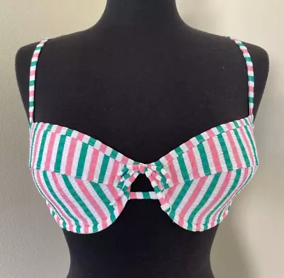 J Crew Keyhole Underwire Bikini Top In Suckered Contrast Stripe 32D NEW! • $18.99