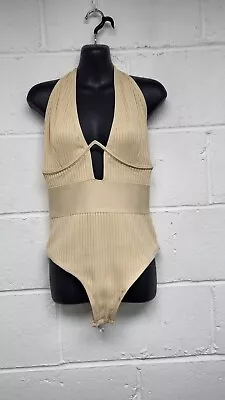 Pretty Little Thing Nude Bandage Rib Halterneck Bodysuit BNWT Size 12. PT • £12