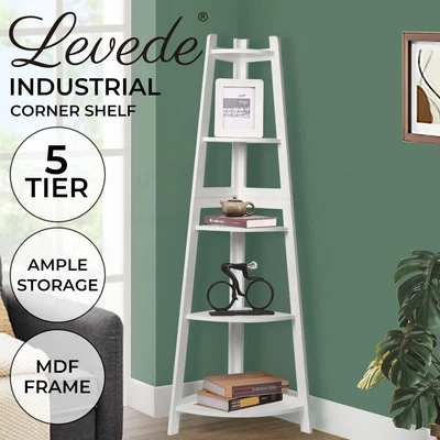 $73.99 • Buy Levede 5 Tier Corner Shelf Wooden Storage Home Display Rack Plant Stand White