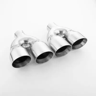 Quad 3.5  Out Exhaust Tips 2.25  Inlet Staggered Angle Cut Dual Wall SS304 Pair • $255.16