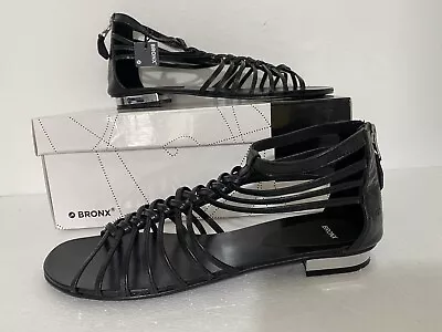 BRONX Women's Size 6.5/40 Black Caged Leather Sandal  • £20