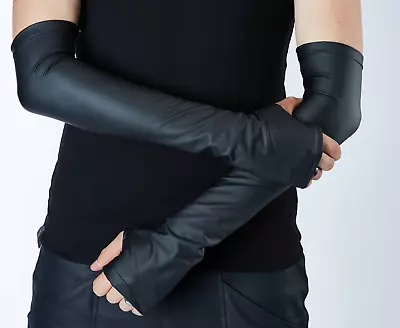  Ladies Fingerless Synthetic Leather Long Sleeve Elbow Driving Gloves -new • £7.25