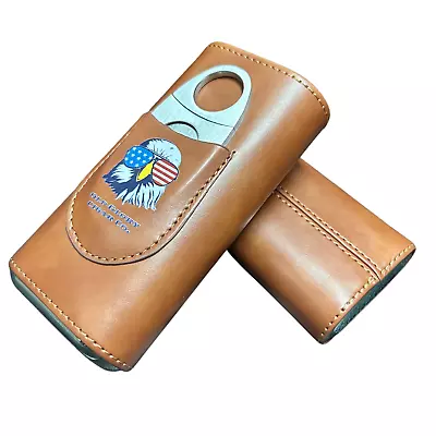 Travel Cigar Case 3- Finger Premium Leather-Cedar Wood Lined And Cigar Cutter • $15.29