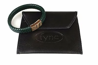 FYNE Cuff Bracelet Olive Green Braided Nappa Leather/ Rose Gold Clasp For Men  • £13.19