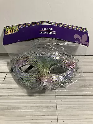 New Mardi Gras Mask With Ribbon Tie Silver Pretty Party Throws Parade • $8